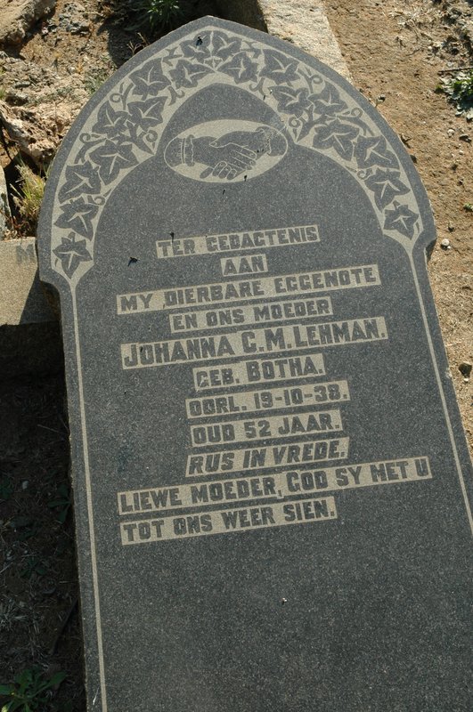 LEHMAN Johanna C.M. nee BOTHA  -1938