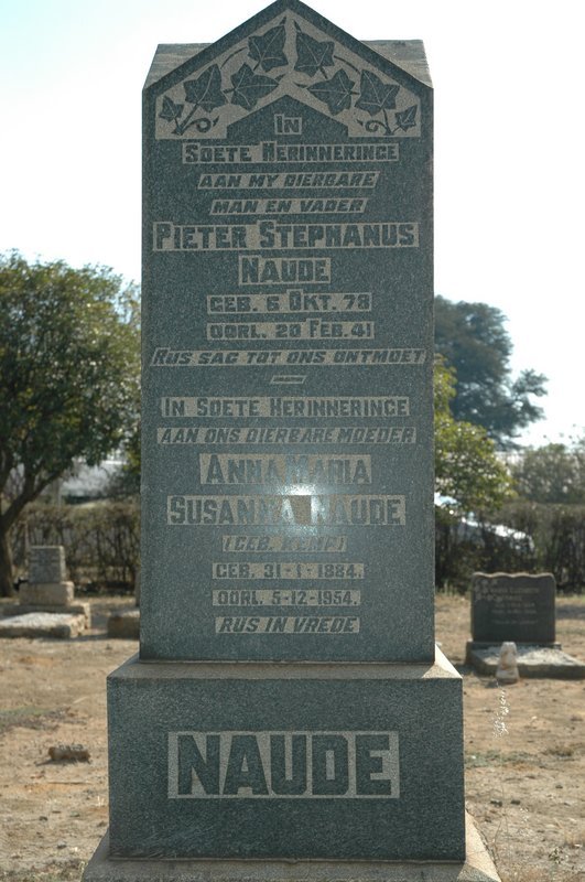 NAUDE Pieter Stephanus 1878-1941 &amp; Anna Maria Susanna KEMP 1884-1954