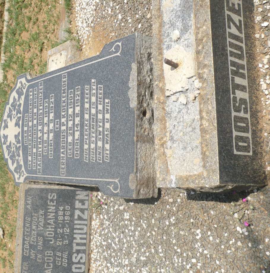 OOSTHUIZEN Jacob Johannes 1884-1960 :: OOSTHUIZEN Magritha J. 1892-1929 :: KOEKEMOER Gerhardus P. 1909-1929