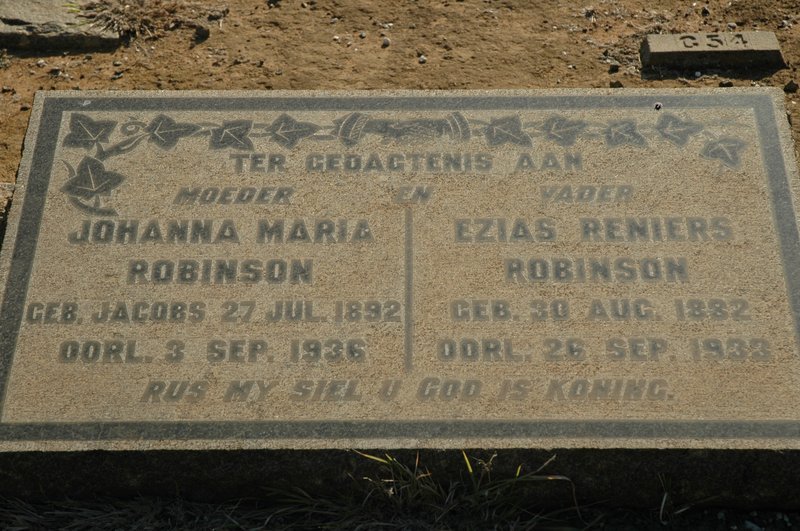 ROBINSON Ezias Reniers 1882-1933 &amp; Johanna Maria JACOBS 1892-1936
