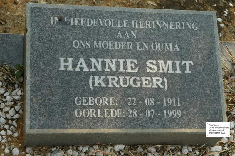 SMIT Hannie nee KRUGER 1911-1999