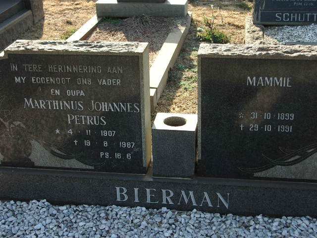 BIERMAN Marthinus Johannes Petrus 1907-1987 &amp; Mammie 1899-1991