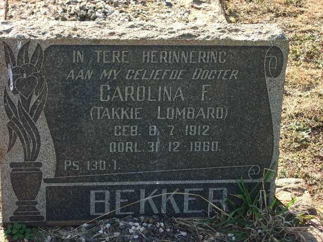 BEKKER Carolina F. geb LOMBARD 1912-1960