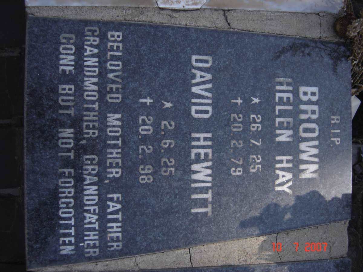 BROWN David Hewitt 1925-1998 &amp; Helen Hay 1925-1979