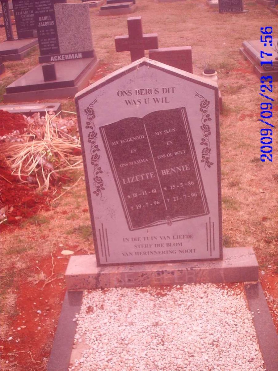 BEER Lizette, de 1961-1996 :: DE BEER Bennie 1986-1996