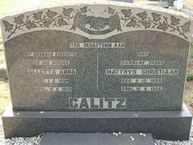 CALITZ Matthys Christiaan 1888-1965 &amp; Alletta Anna 1899-1952