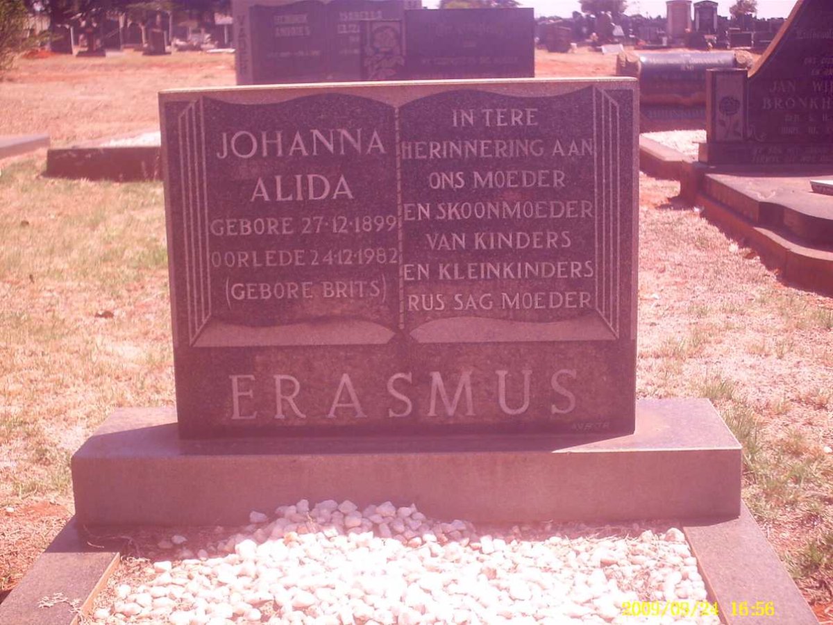 ERASMUS Johanna Alida nee BRITS 1899-1982