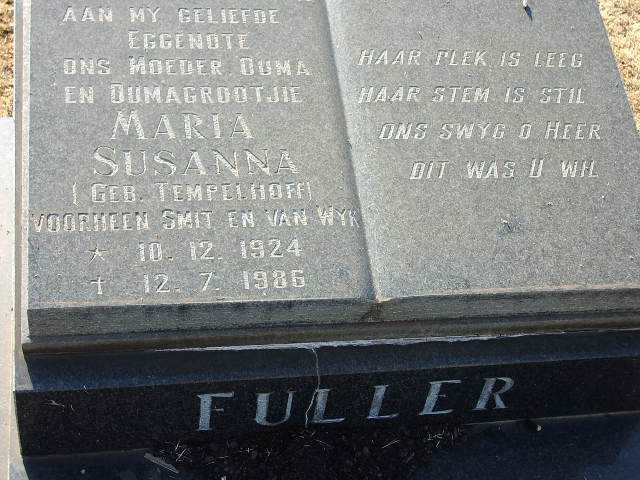 FULLER Maria Susanna, voorheen SMIT en VAN WYCK geb. TEMPELHOFF 1924-1985