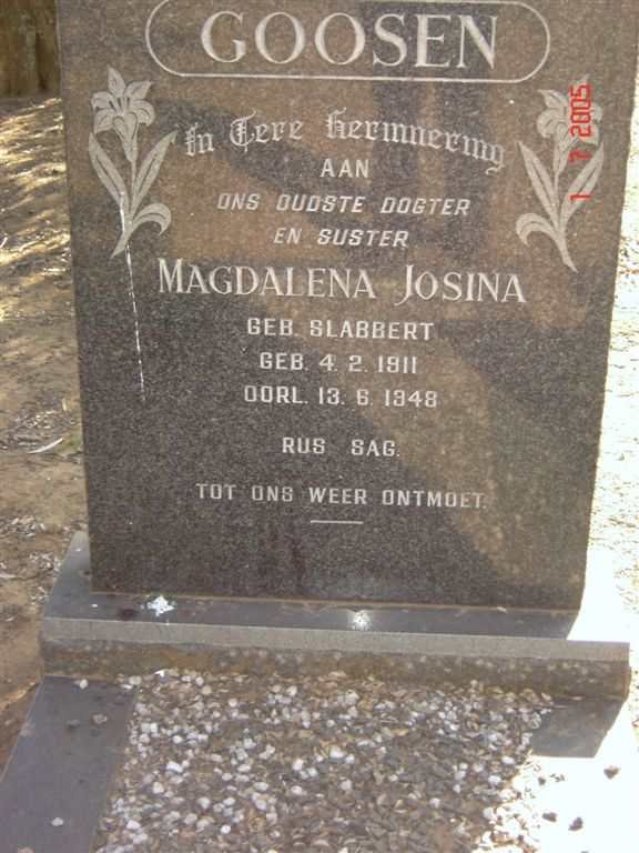 GOOSEN Magdalena Josina nee SLABBERT 1911-1948
