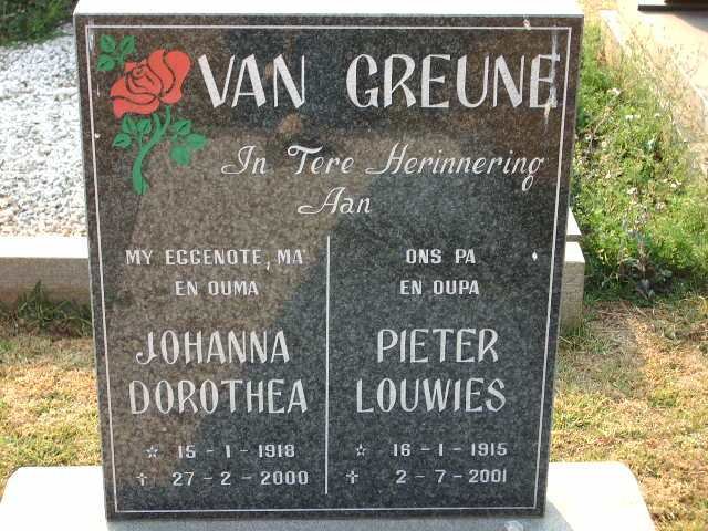 GREUNE Pieter Louwies, van 1915-2001 &amp; Johanna Dorothea 1918-2000