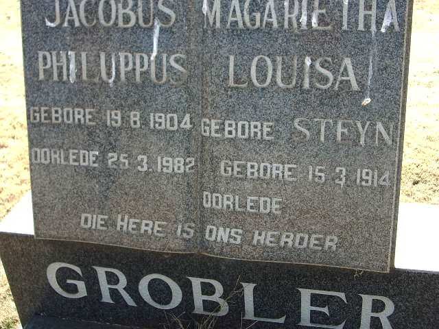 GROBLER Jacobus Philuppus 1904-1982 &amp; Magarietha Louisa STEYN 1914-