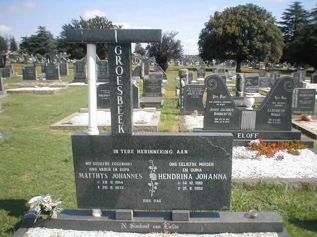 GROESBEEK Matthys Johannes 1914-1973 &amp; Hendrina Johanna 1918-1995