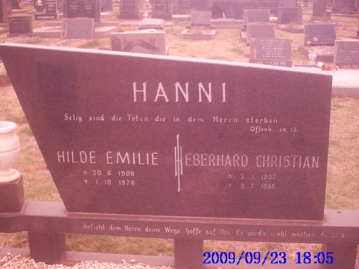 HANNI Eberhard Christian 1907-1985 &amp; Hilde Emilie 1908-1978