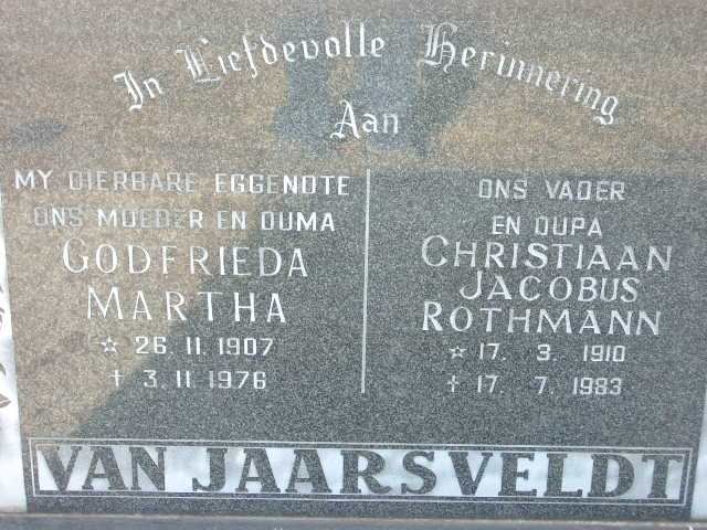 JAARSVELD Christiaan Jacobus Rothmann, van 1910-1983 &amp; Godfrieda Martha 1907-1976