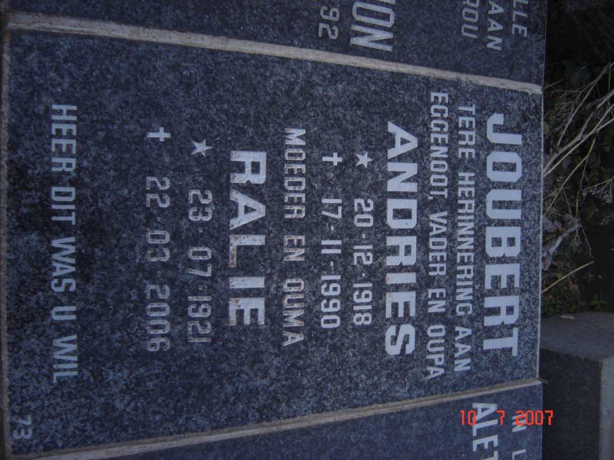 JOUBERT Andries 1918-1990 &amp; Ralie 1921-2006