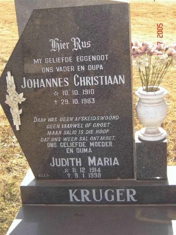 KRUGER Johannes Christiaan 1910-1983 &amp; Judith Maria 1914-1998
