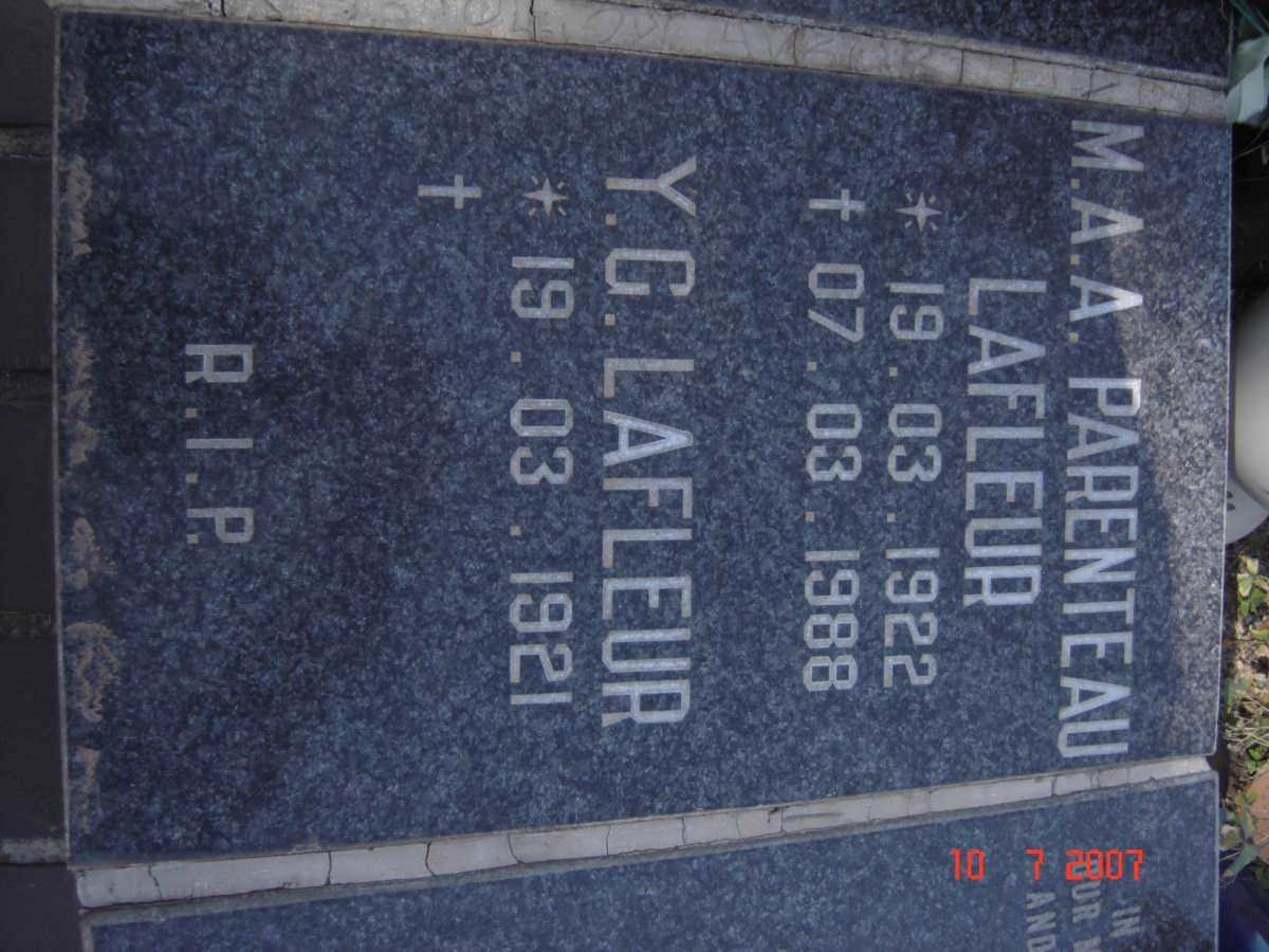 LAFLEUR Y.G. 1921-  &amp; M.A.A. PARENTEAU 1922-1988