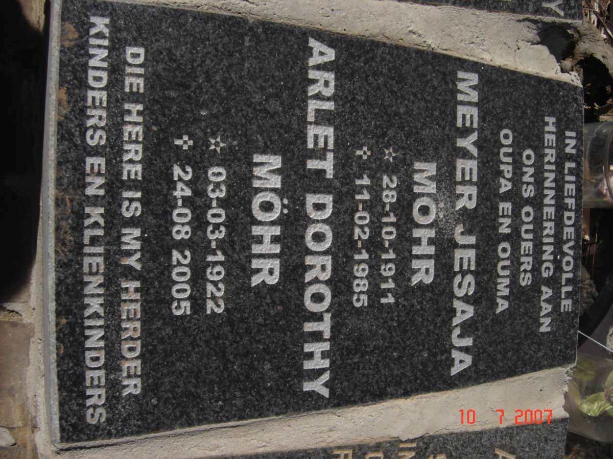 MOHR Meyer Jesaja 1911-1985 &amp; Arlet Dorothy 1922-2005