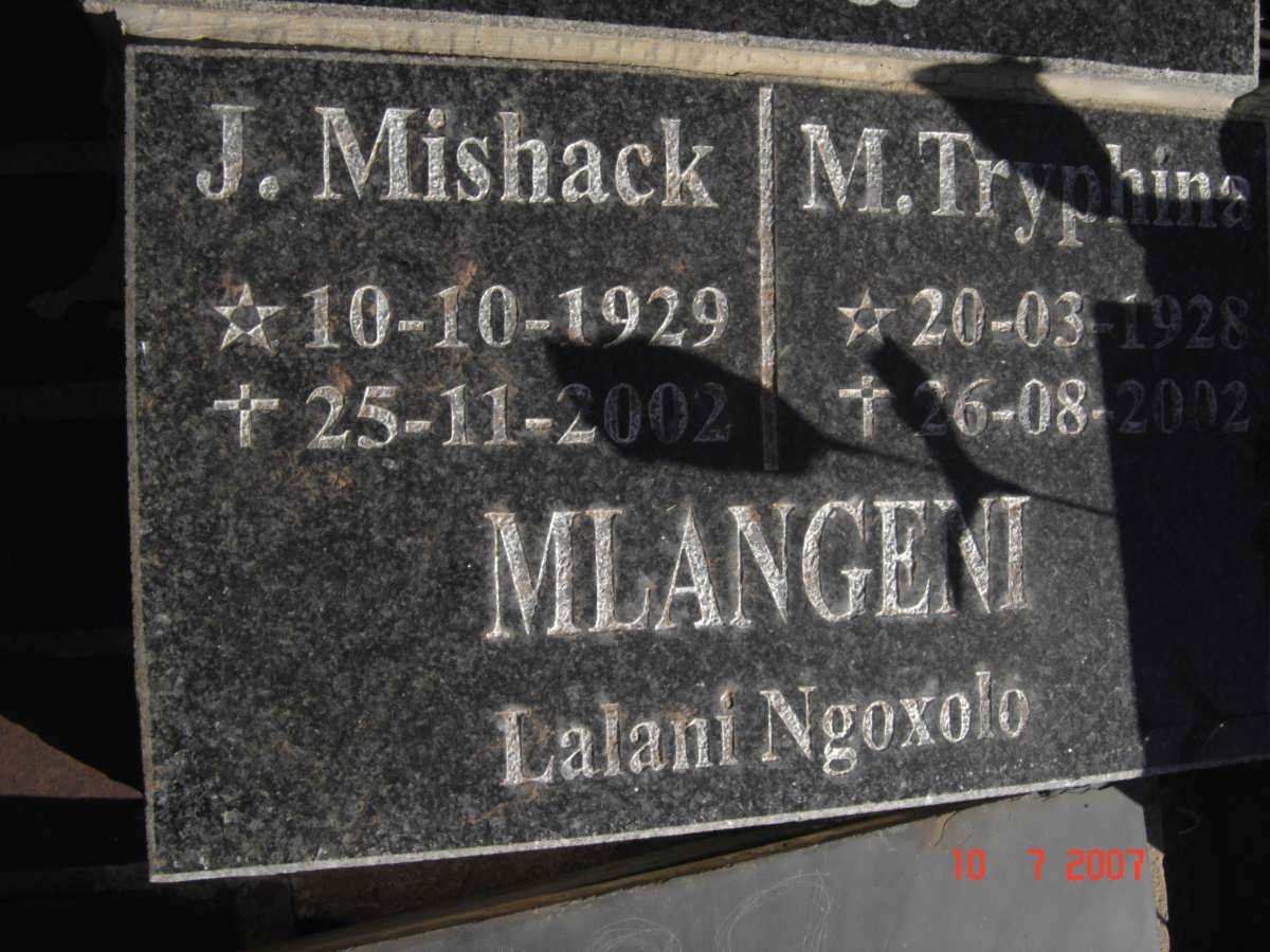 MLANGENI J. Mishack 1929-2002 &amp;  M. Tryphina 1928-2002