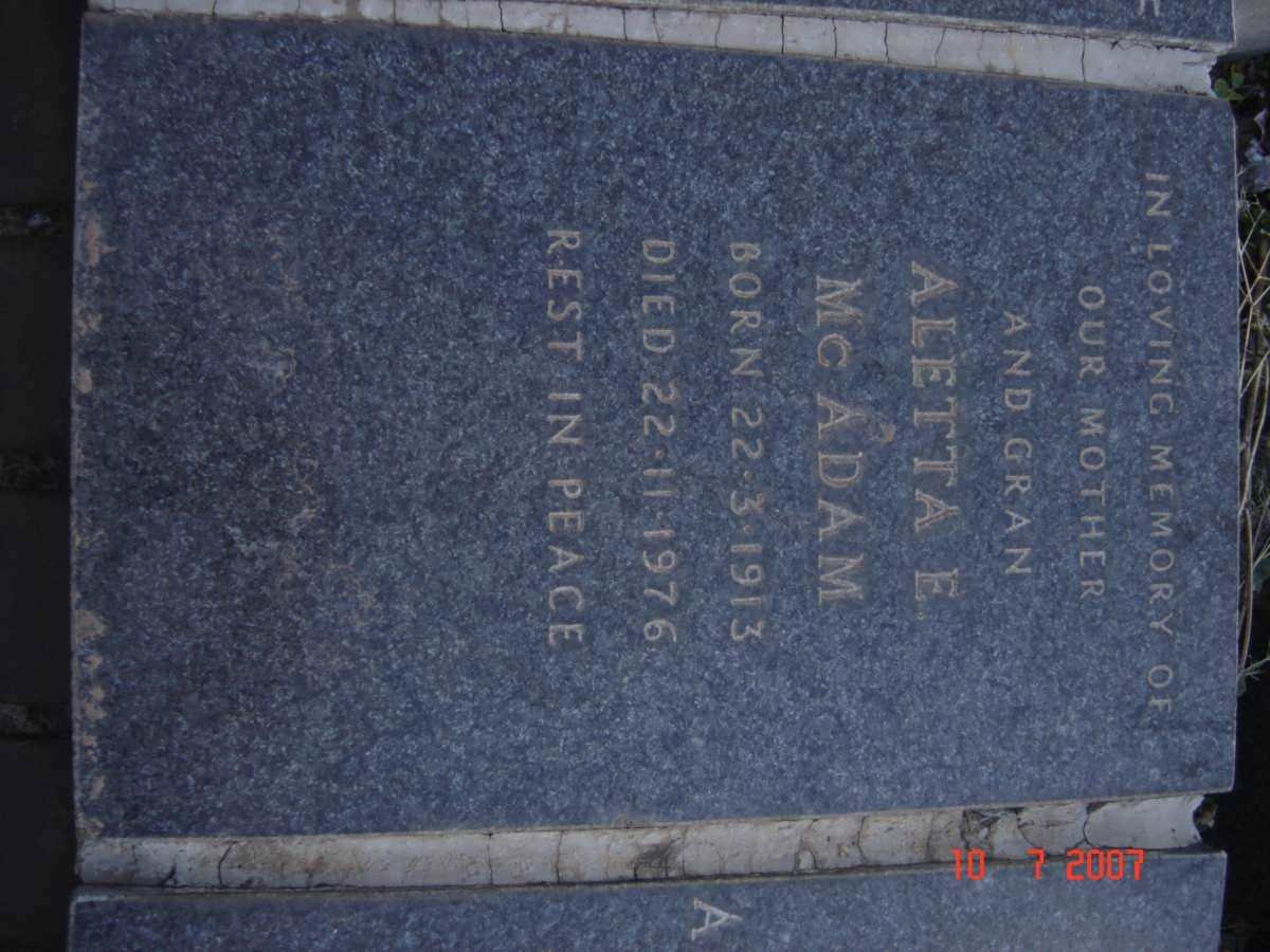 McADAM Aletta E. nee SLABBERT 1913-1976