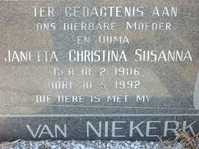 NIEKERK Janetta Christina Susanna, van 1906-1992