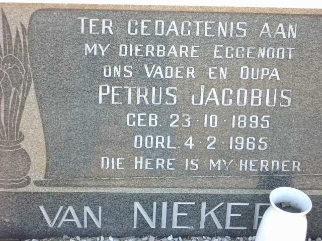NIEKERK Petrus Jacobus, van 1895-1965