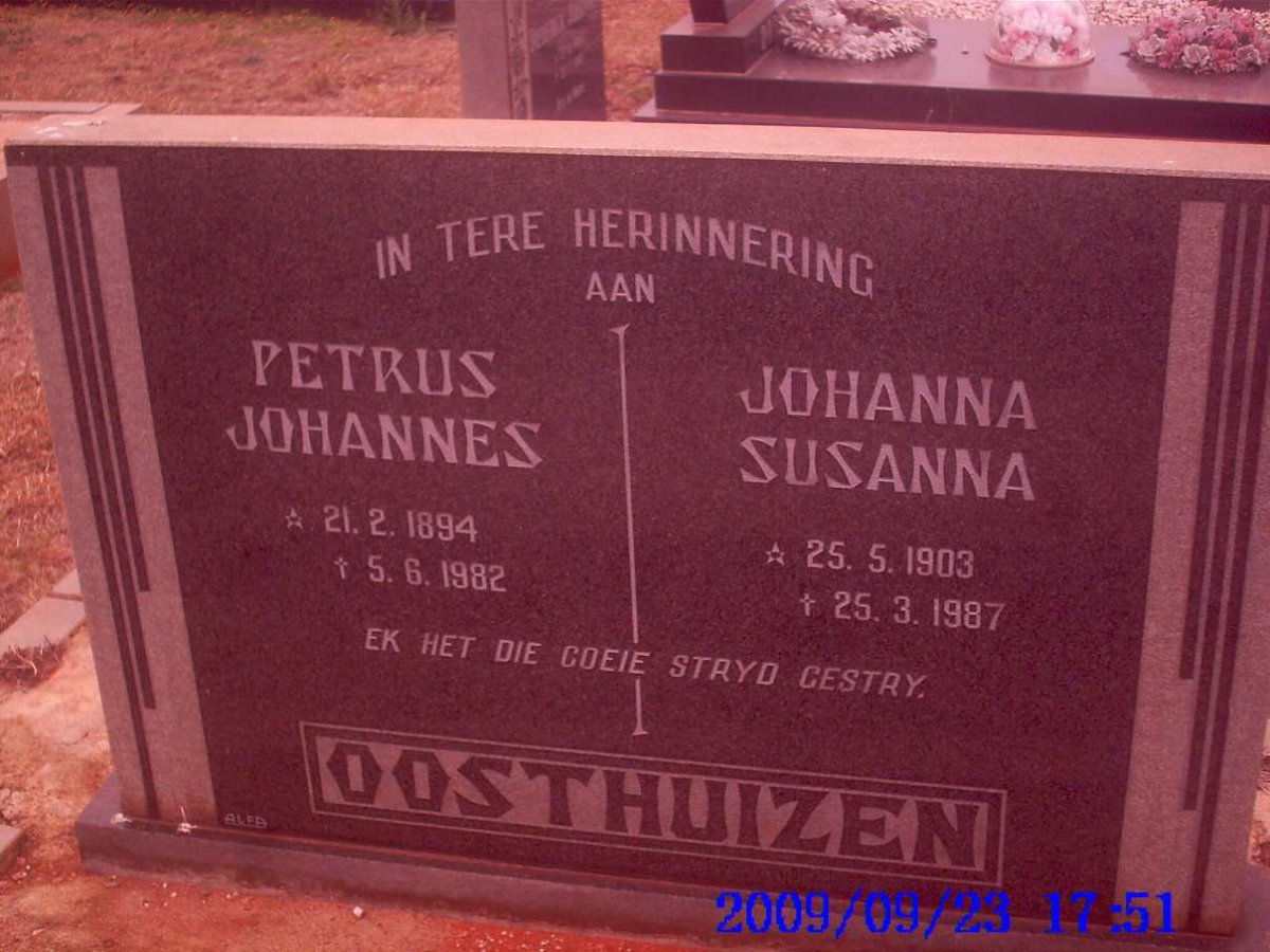 OOSTHUIZEN Petrus Johannes 1894-1982 &amp; Johanna Susanna 1903-1987
