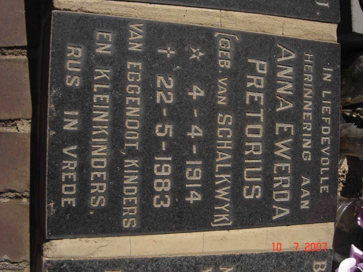 PRETORIUS Anna Ewerda nee VAN SCHALKWYK 1914-1983