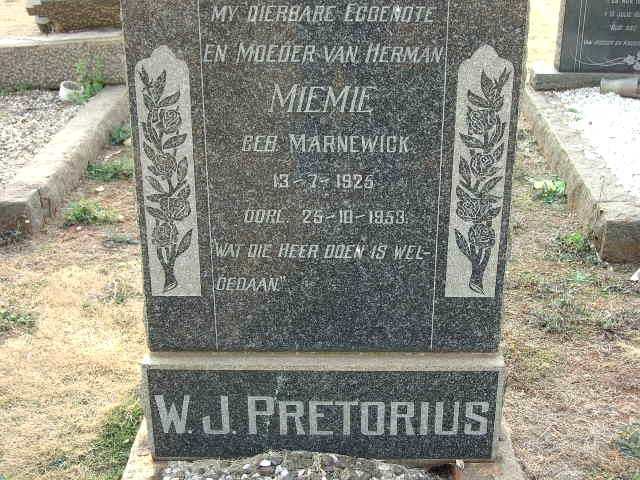 PRETORIUS W.J. nee MARNEWICK 1925-1953