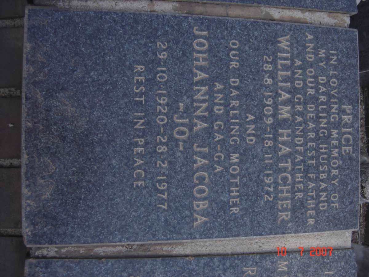 PRICE William Hatcher 1909-1972 &amp; Johanna Jacoba 1920-1977