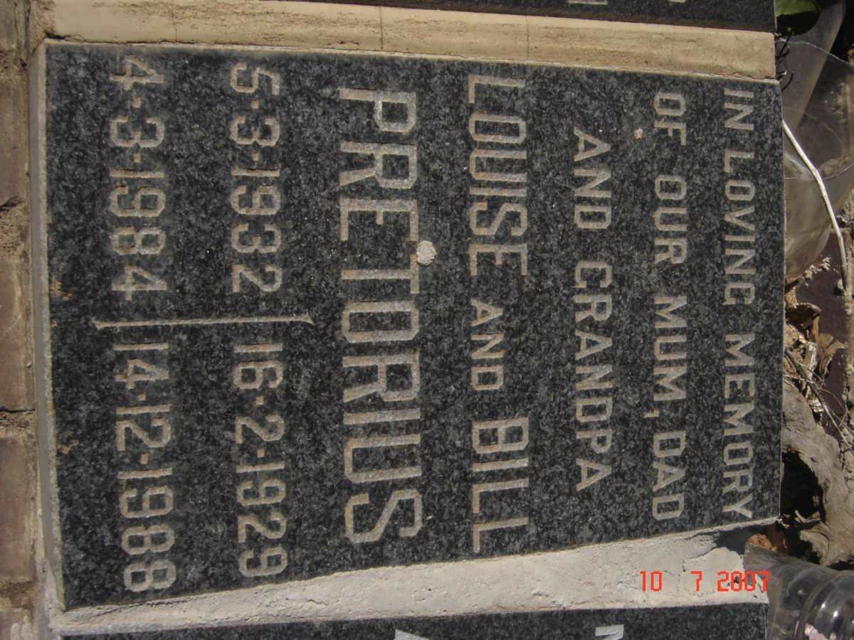 PRETORIUS Bill 1929-1988 &amp; Louise 1932-1984
