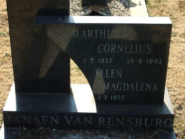 RENSBURG Marthinus Cornelius, Jansen van 1927-1982 &amp; Ellen Magdalena 1925-