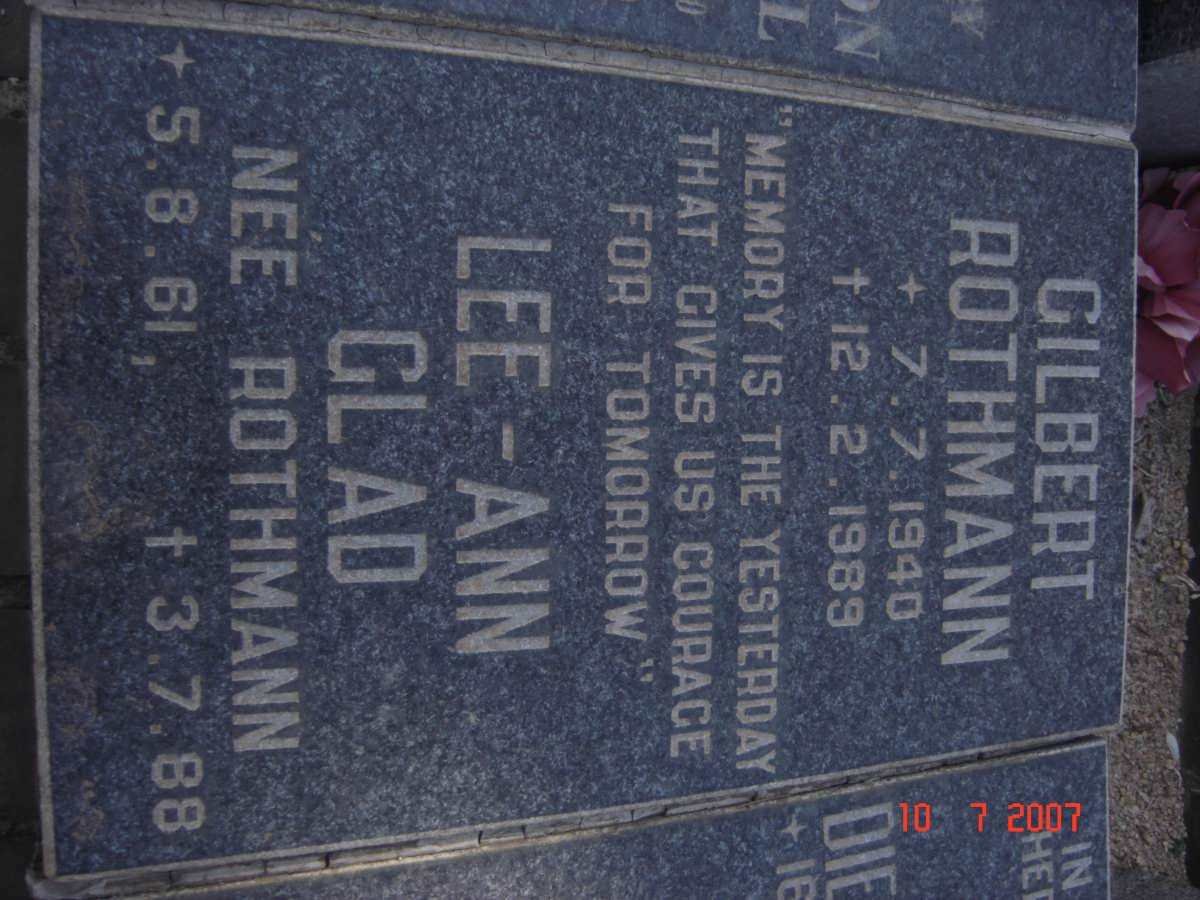 ROTHMANN Gilbert 1940-1989 :: GLAD Lee-Ann nee ROTHMANN 1961-1988