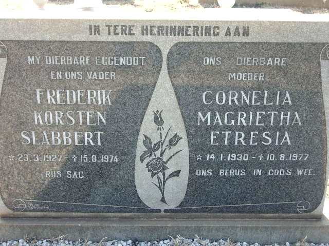 SLABBERT Frederik Korsten 1927-1974 &amp; Cornelia Magrietha Etresia 1930-1977