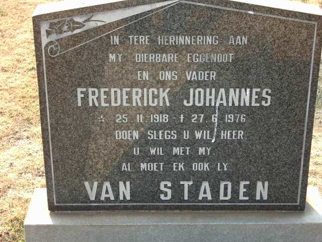 STADEN Frederick Johannes, van 1918-1976