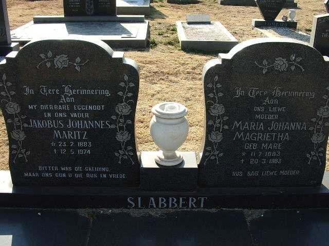 SLABBERT Jakobus Johannes Maritz 1883-1974 &amp; Maria Johanna Magrietha MARE 1883-1983