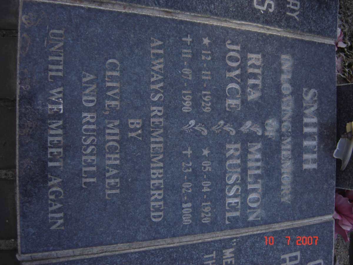 SMITH Milton Russel 1920-2000 &amp; Rita Joyce 1929-1990