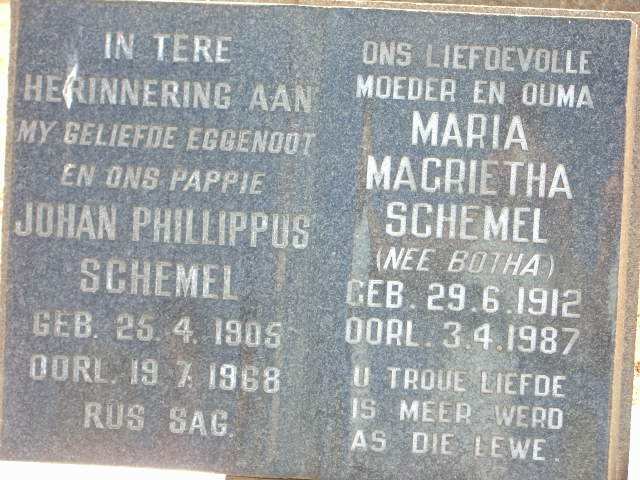 SCHEMEL Johan Phillippus 1905-1968 &amp; Maria Magrietha BOTHA 1912-1987