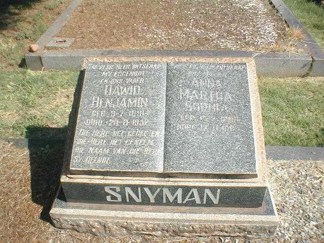 SNYMAN Dawid Benjamin 1891-193? &amp; Anna Martha Sophia