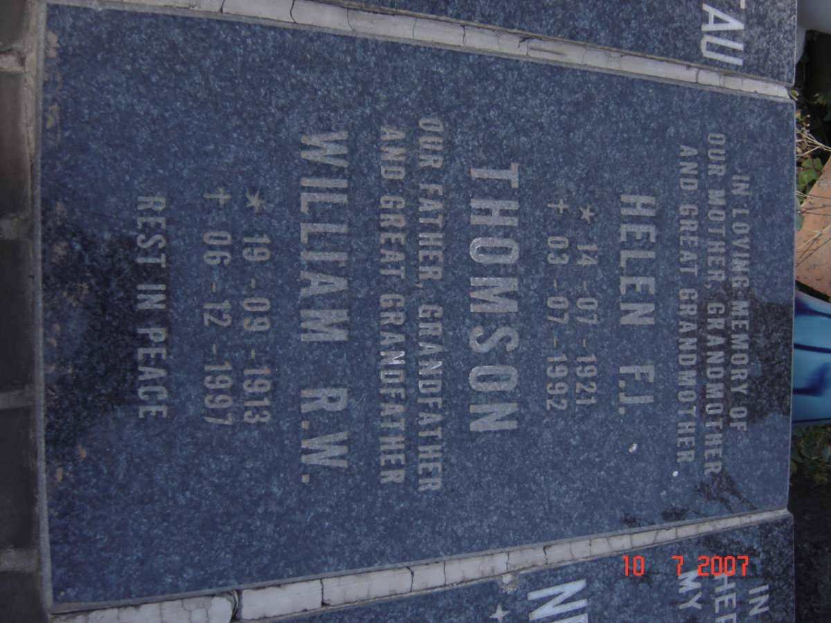THOMSON William R.W. 1913-1997 &amp; Helen F.J. 1921-1992