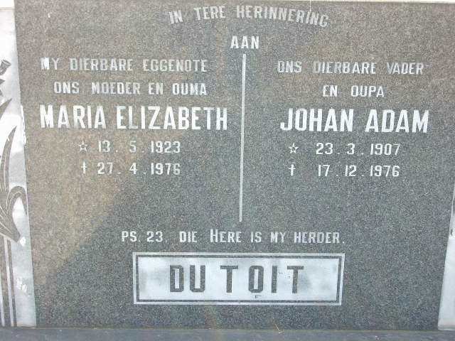 TOIT Johan Adam, du 1907-1976 &amp; Maria Elizabeth 1923-1976