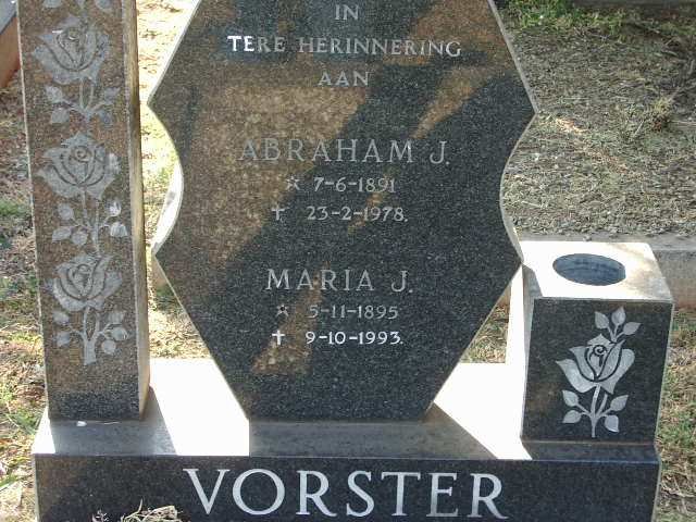 VORSTER Abraham J. 1891-1978 &amp; Maria J. 1895-1993