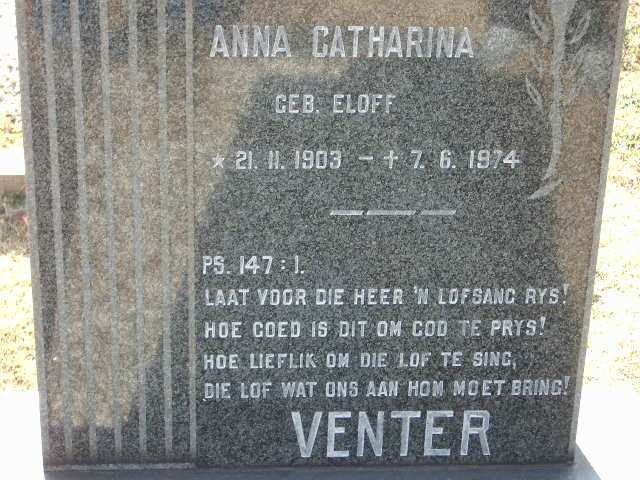 VENTER Anna Catharina geb. ELOFF 1903-1974