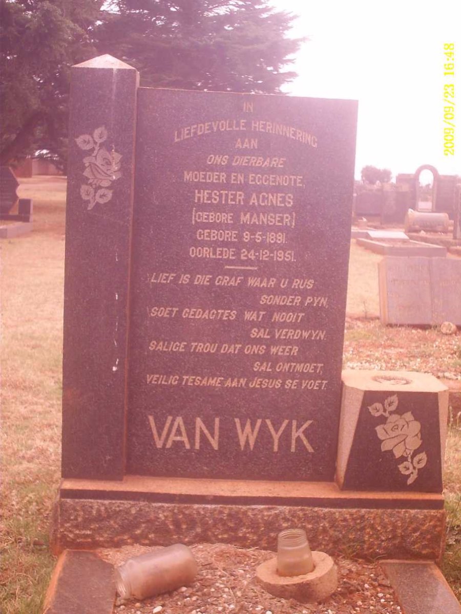 WYK Hester Agnes nee MANSER, van 1891-1951