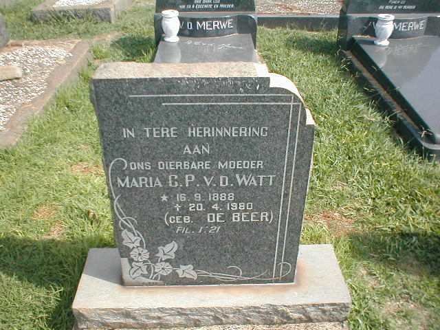WATT Maria C.P., v.d. nee DE BEER 1888-1980