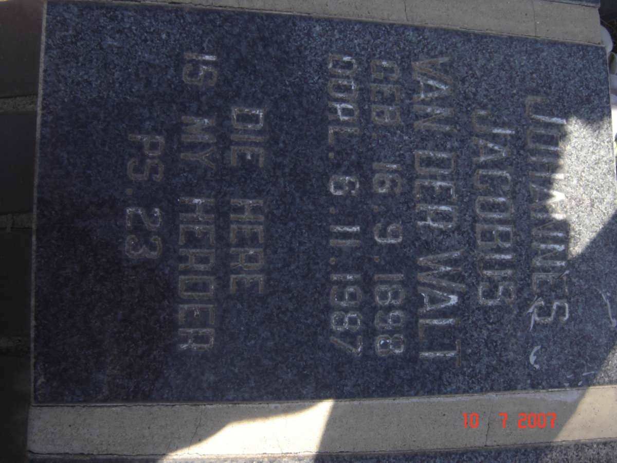 WALT Johannes Jacobus, van der 1898-1987