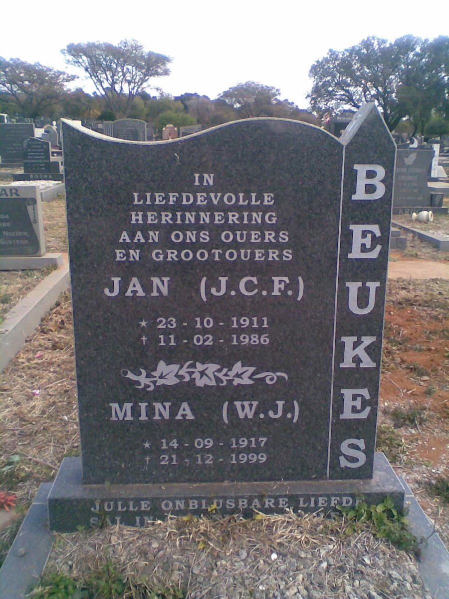 BEUKES J.C.F. 1911-1986 &amp; W.J. 1917-1999