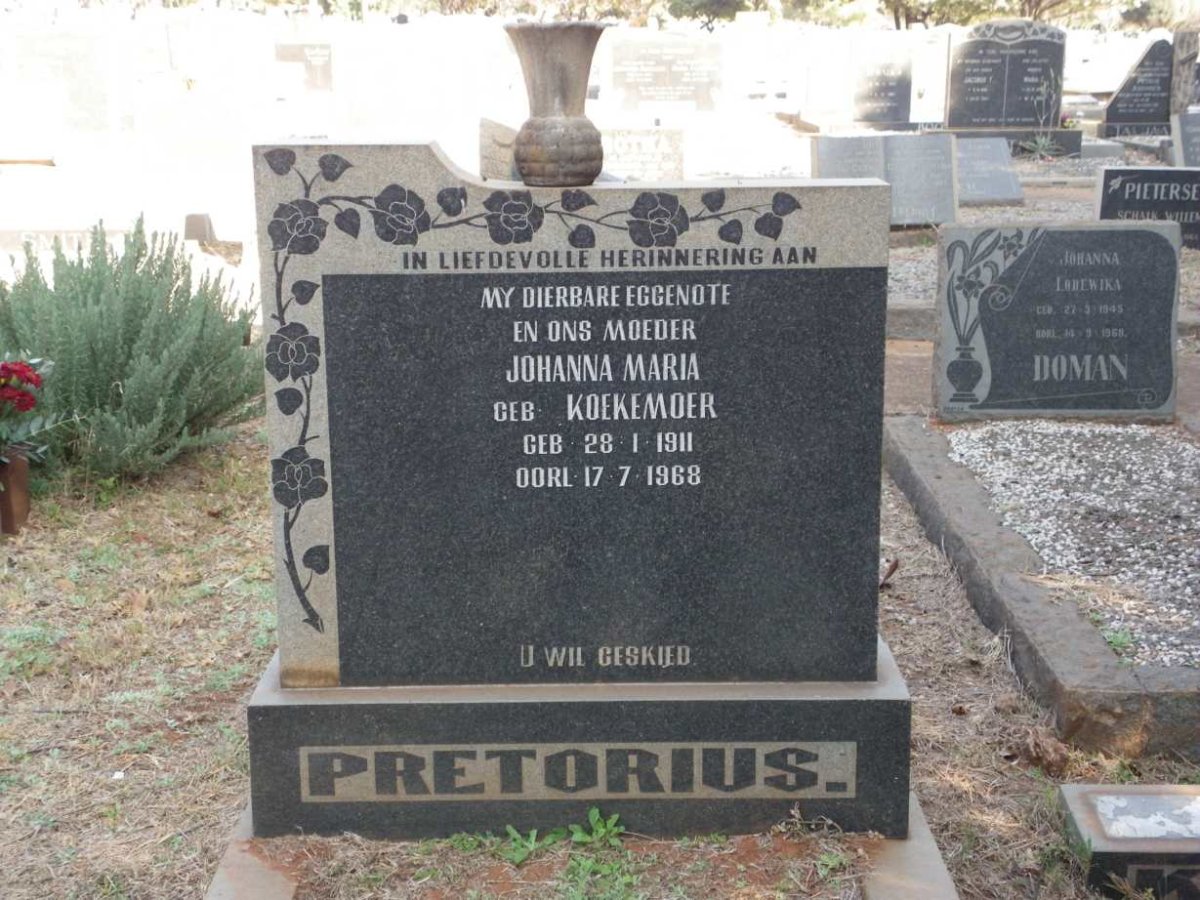 PRETORIUS Johanna Maria nee KOEKEMOER 1911-1968
