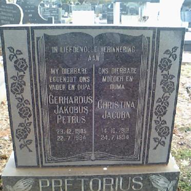 PRETORIUS Gerhardus Jakobus Petrus 1905-1984 &amp; Christina Jacoba 1912-1994