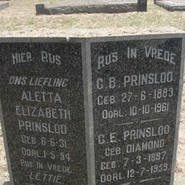 PRINSLOO C.B. 1883-1961 &amp; C.E. DIAMOND 1887-1959 :: PRINSLOO Aletta Elizabeth 1931-1954